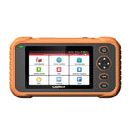 Escáner de diagnóstico LAUNCH Creader Professional 123 Advanced con una resistente carcasa protectora naranja y negra. El dispositivo cuenta con una pantalla táctil a color que muestra el menú principal, además de botones físicos de navegación, incluido un pad direccional y un botón OK.