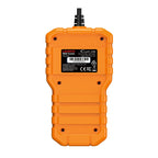 Vista trasera del escáner OBDII LAUNCH Creader G700, con una resistente carcasa protectora naranja, cable integrado y etiqueta central con información del producto y certificaciones.