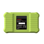 La vista trasera de una herramienta de diagnóstico LAUNCH Creader Elite X500 BM en color verde lima, con una carcasa resistente y texturizada. Incluye una etiqueta negra central con las especificaciones del producto, los datos del fabricante y varios logotipos de certificación reglamentaria.