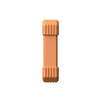 the side view of a rugged orange device casing, featuring a textured surface with grooved reinforcements at the top and bottom corners for added durability.